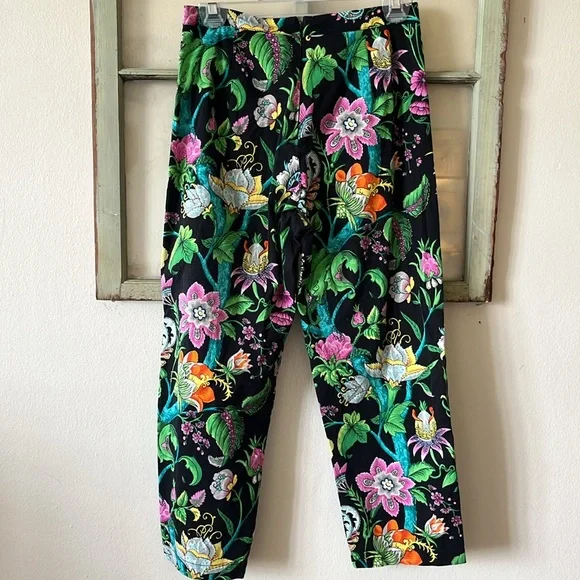 Vintage Staples Slacks Pants Black Vibrant Floral Print Size 6 - Picture 4 of 12